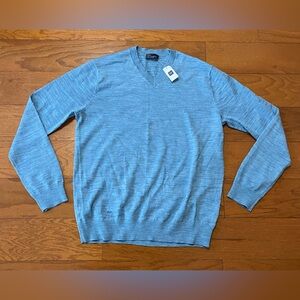 GAP Sweater Mens Large Blue 100% MERINO Wool V-Neck Pullover Lightweight NEW NWT
